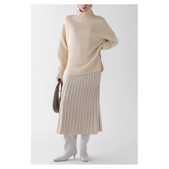 OAK + FORT Sweaters - OAK + FORT • Wool-Blend Oversized Turtleneck Sweater in Fog